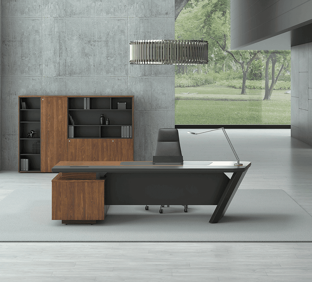 Mesa Diretiva Com Bivar Pé Metálico com Armário Lateral – Altis